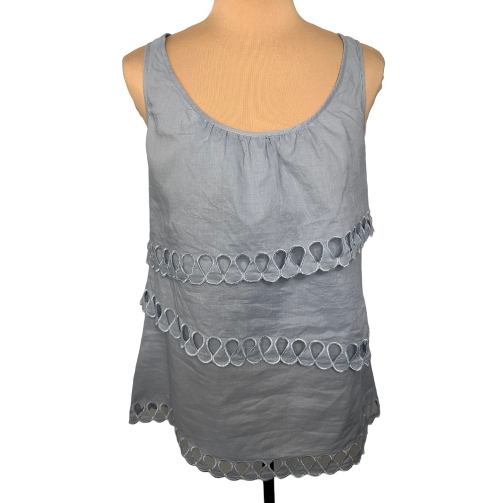 Matty M Light Blue Eyelet Tiered Cotton Tank Top, Size S